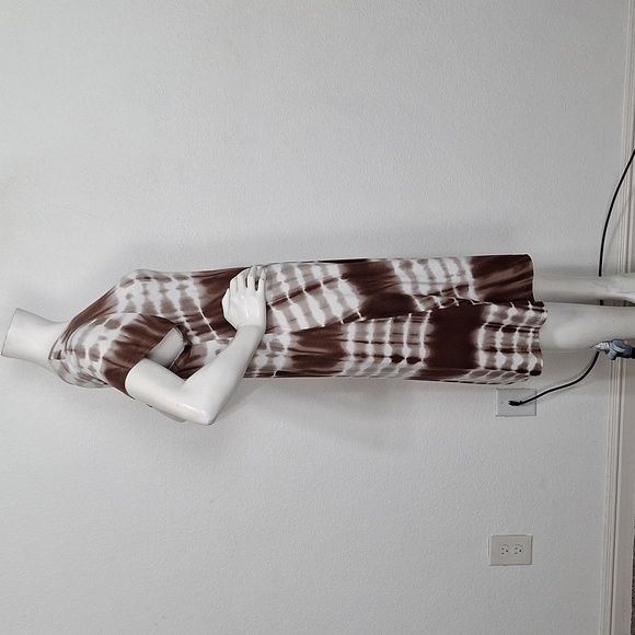 Relaxx Brown White Short Sleeve Bohemian Boho Hippie Tie Dye Midi Dress Size 2X - Picture 8 of 13